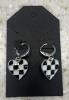Heart Loop Checkered Dangle Earrings-Silver