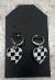 Heart Loop Checkered Dangle Earrings-Silver